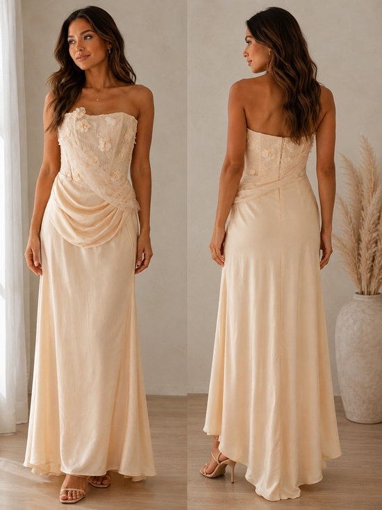 glamrae Dresses & Skirts - Strapless Floral-Appliqué Satin Gown